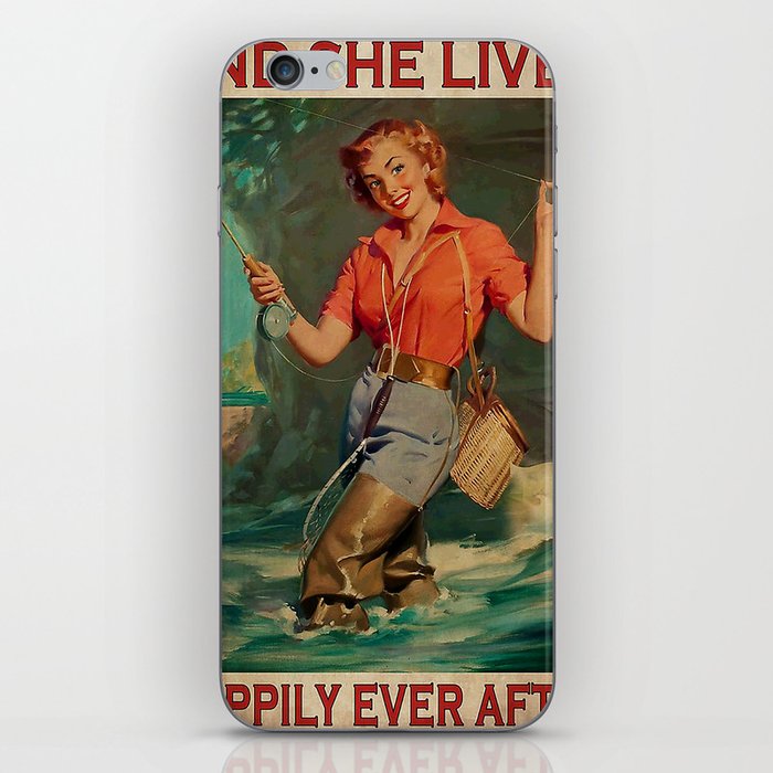 Fly Fishing Girl Happily Poster  iPhone Skin