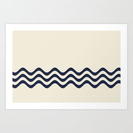 Coastal Beige PPU7-13 and Navy Blue Wavy Horizontal Stripe Pattern Bottom Art Print