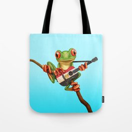 Tree Frog Playing Acoustic Guitar with Flag of Egypt Tote Bag