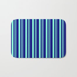 [ Thumbnail: Blue & Aquamarine Colored Lines/Stripes Pattern Bath Mat ]