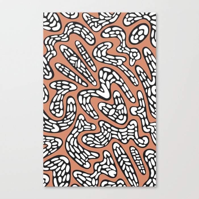 Organic Abstract Tribal Pattern in Bronzed Orange, Black and White Canvas Print