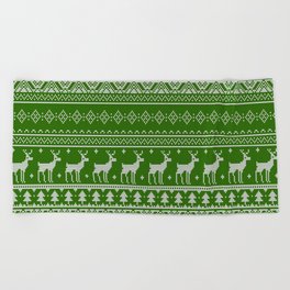 Green reinder jumper Beach Towel
