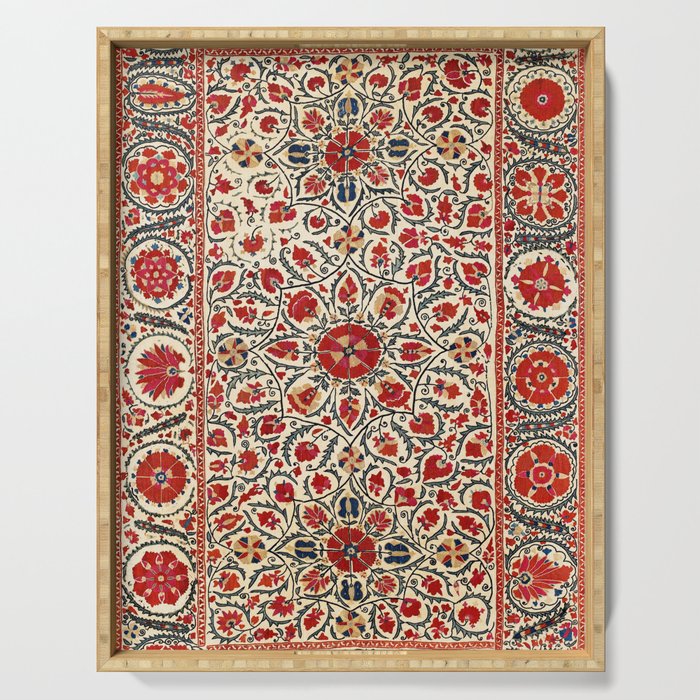 Bokhara Suzani Uzbekistan Colorful Embroidery Print Serving Tray