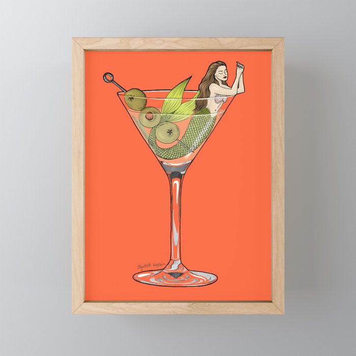 Martini Mermaid Cocktail Framed Mini Art Print