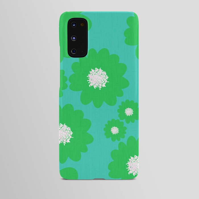 Cheerful Green Retro Modern Flowers On Turquoise Android Case