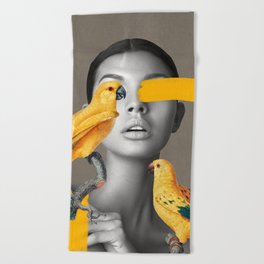 Girl with Parrots Beach Towel