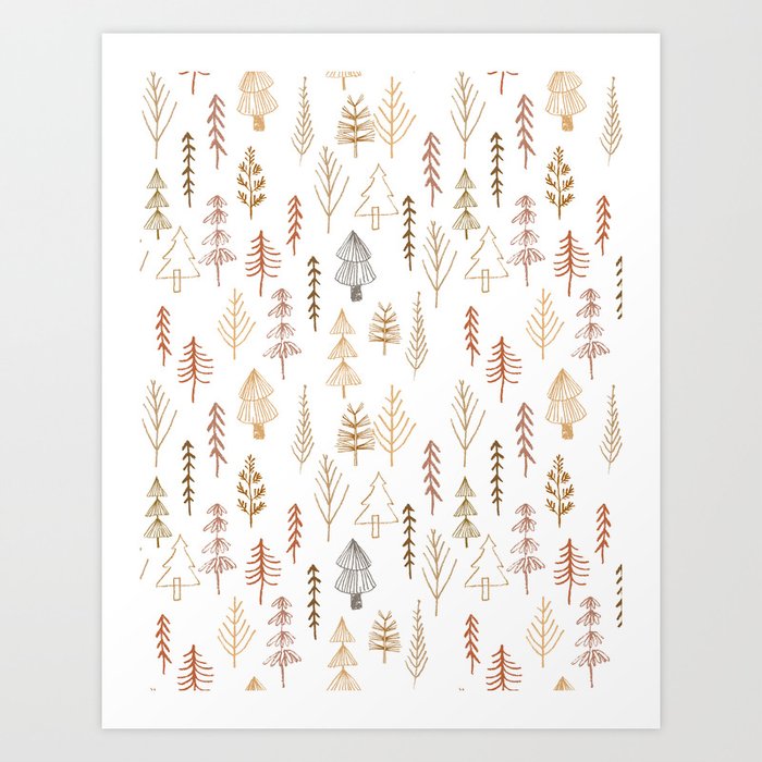 Mix & Match - Autumnal Sketched Trees 6 Art Print