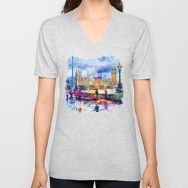 London Rain watercolor V Neck T Shirt