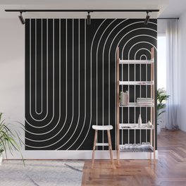 Minimal Line Curvature II Wall Mural | Black and White, Abstract, Minimalist, Midcentury, Line, Modern, Balance, Graphicdesign, Stripes, Retro 