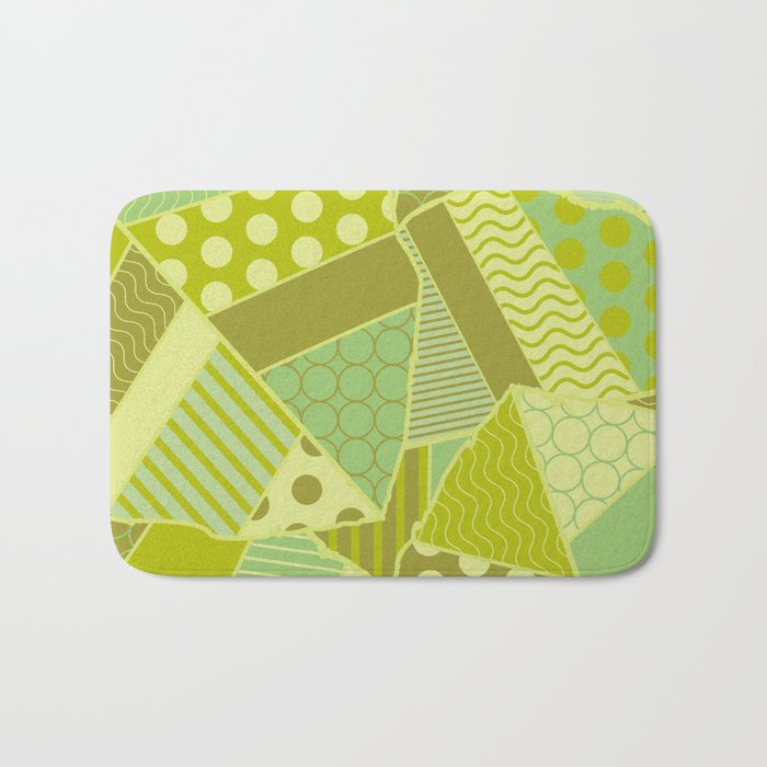 Graphic Leaf Patchwork (Spring Green Bold Colors) Bath Mat