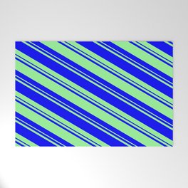 [ Thumbnail: Blue and Green Colored Lines/Stripes Pattern Welcome Mat ]
