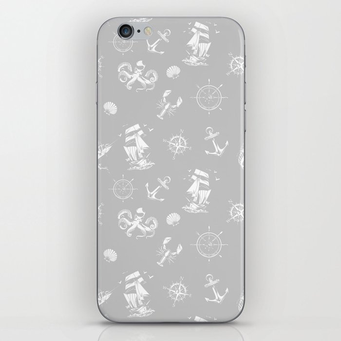Light Grey And White Silhouettes Of Vintage Nautical Pattern iPhone Skin