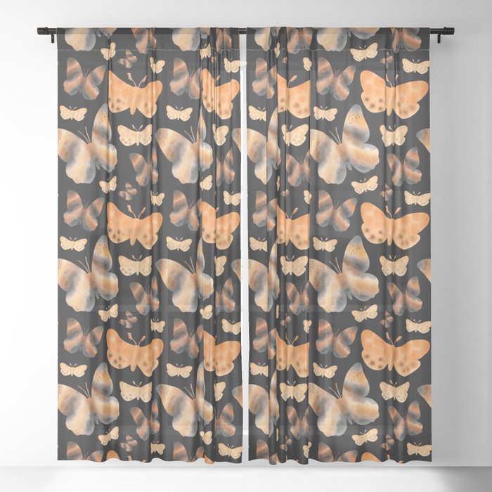 Watercolour butterfly on dark background Sheer Curtain