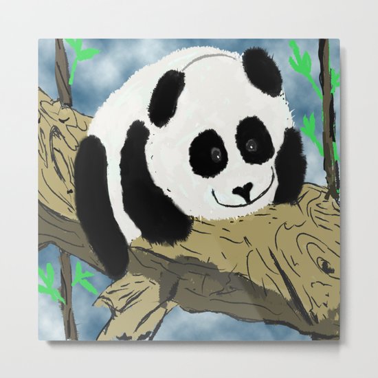 Baby Pand lying on a tree trunk Metal Print