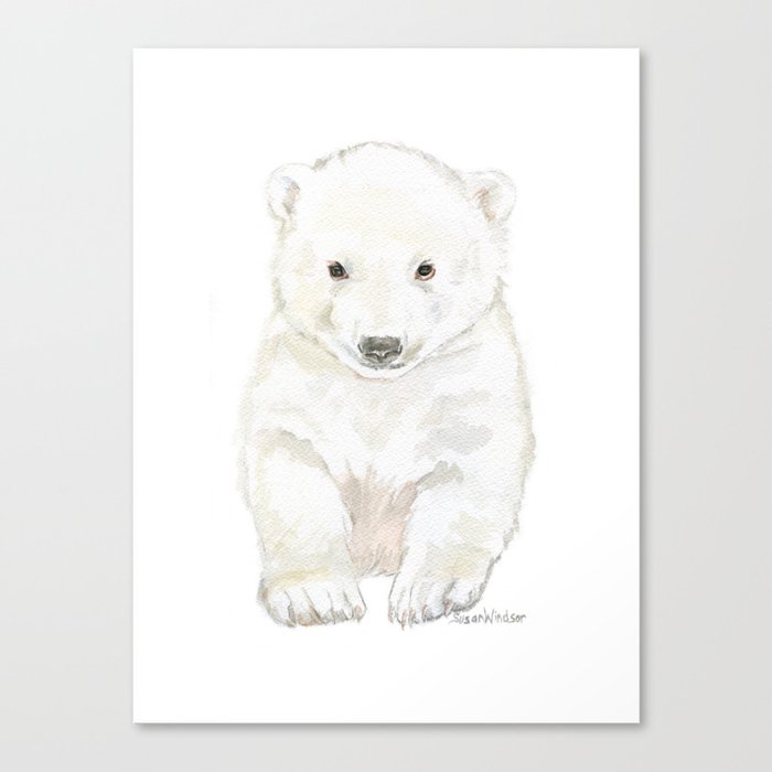 Polar Bear Cub Watercolor Painting Canvas Print By Susanwindsor