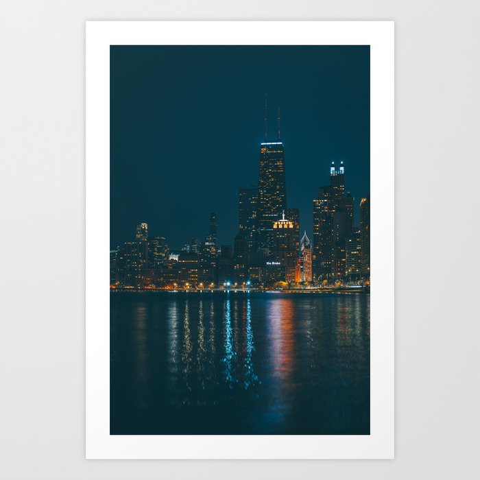 Chicago Skyline at Night Art Print