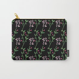 Wonderful Hanging Houseplant Pattern With Pink Flowers On Black Background Carry-All Pouch