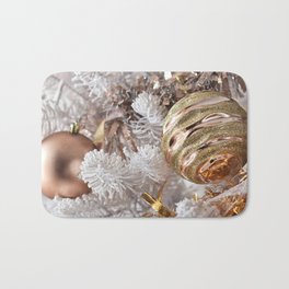 Christmas is coming Bath Mat | Holiday, White, Tree, Ornaments, Baubles, Gold, Decoration, Festive, Paper, Photo 