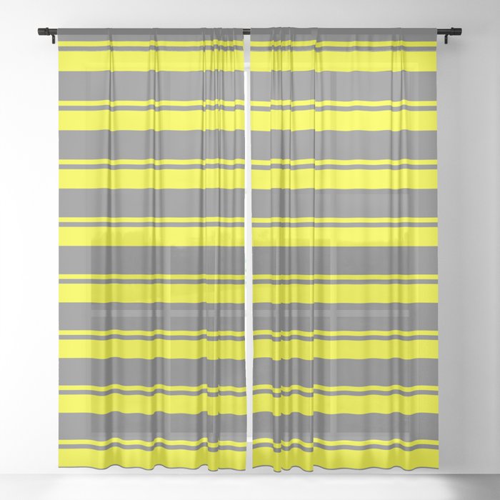 Yellow and Dim Gray Colored Lined/Striped Pattern Sheer Curtain