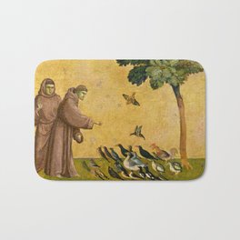 Saint Francis of Assisi Preaching to the Birds by Giotto Bath Mat | Icon, Giottodibondone, Francis, Legend, Saint, Franciscanfriar, Friar, Aureola, Painting, Preaching 
