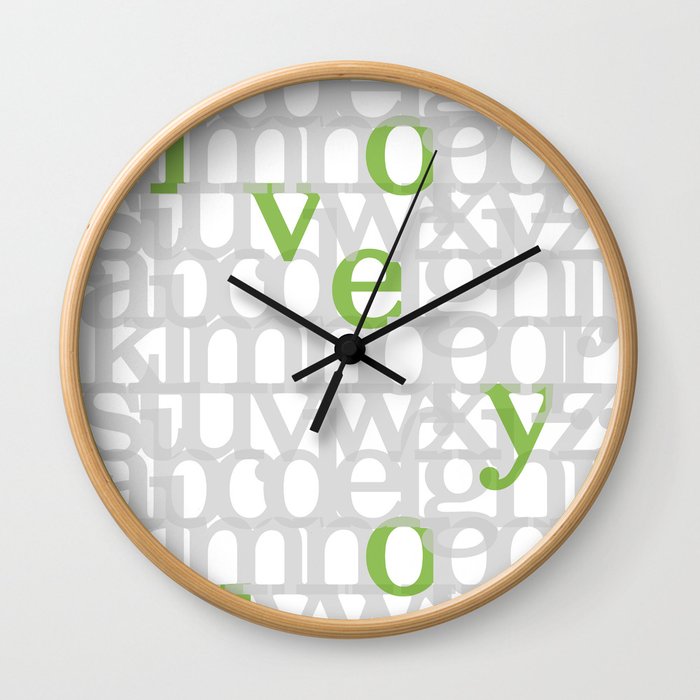 The ABC of i love you. In Olive Green. Wall Clock