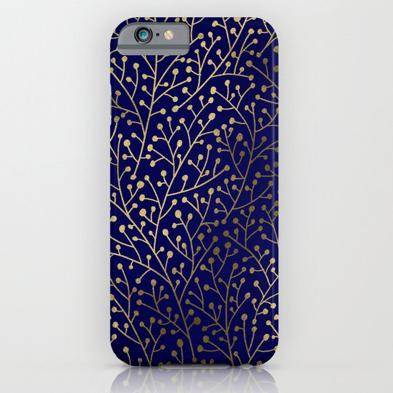 Gold Berry Branches on Navy iPhone & iPod Case