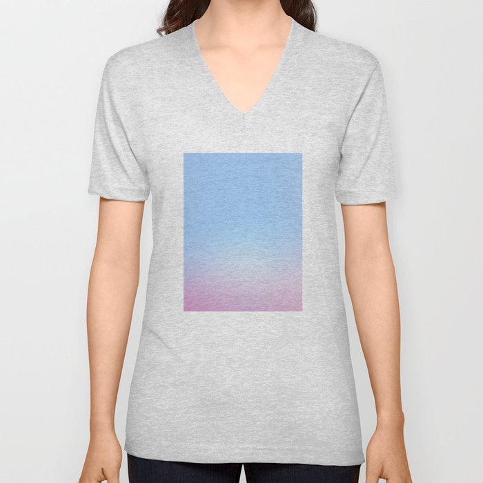 Cotton Blue and Pink Gradient V Neck T Shirt