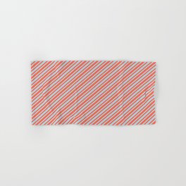 [ Thumbnail: Light Blue and Red Colored Lined/Striped Pattern Hand & Bath Towel ]