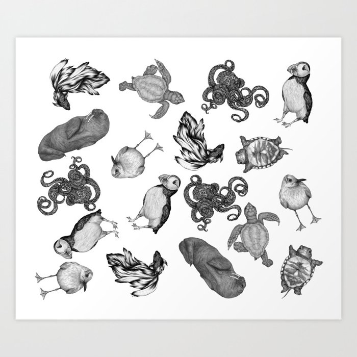 Sea Animals Pattern Art Print