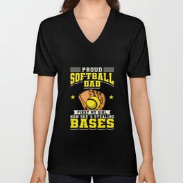 Proud Softball Dad V Neck T Shirt