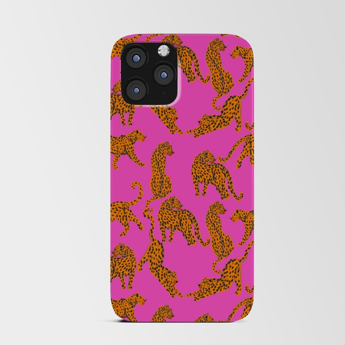 Abstract leopard with red lips illustration in fuchsia background  iPhone Card Case