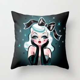 Glamour Doll with Black Bow Throw Pillow