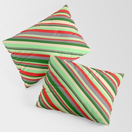 [ Thumbnail: Eyecatching Light Green, Red, Gray, Dark Green, and Tan Colored Lined/Striped Pattern Pillow Sham ]
