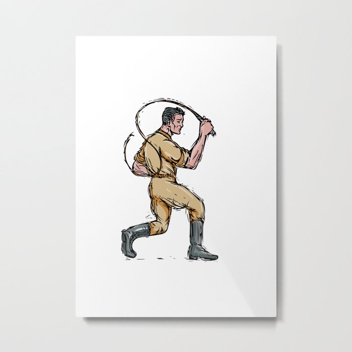 Lion Tamer Bullwhip Isolated Drawing Metal Print
