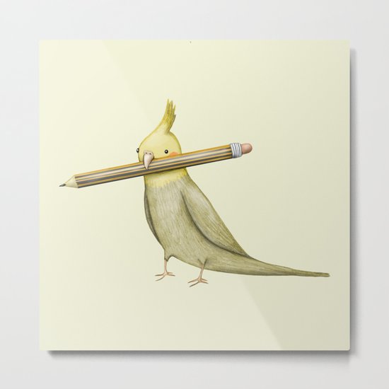 Cockatiel & Pencil Metal Print