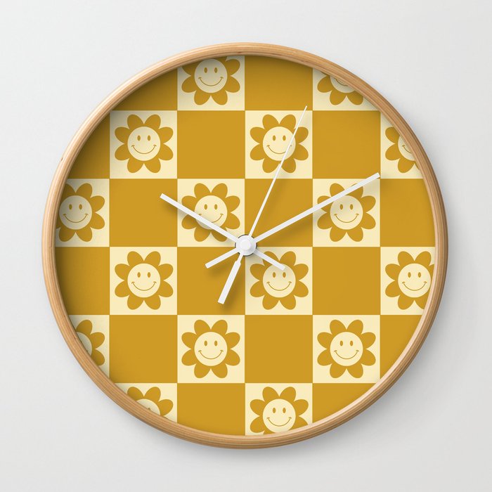 Sunshine Daisy Smile Mustard Wall Clock