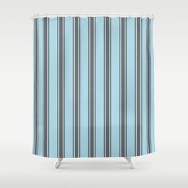 [ Thumbnail: Light Blue & Dim Grey Colored Stripes/Lines Pattern Shower Curtain ]