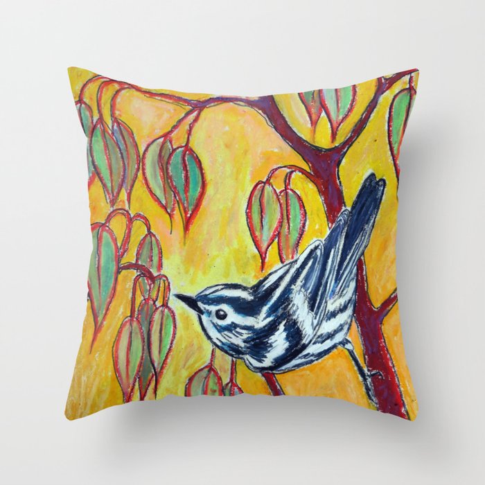Black and White Warbler Throw Pillow