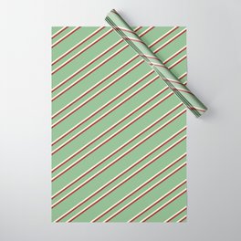 [ Thumbnail: Dark Sea Green, Beige & Brown Colored Stripes Pattern Wrapping Paper ]