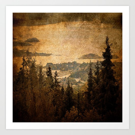 vintage forest landscape Art Print