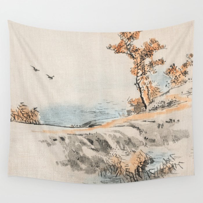 Autumn Birds Traditional Japanese Landscape Wall Tapestry