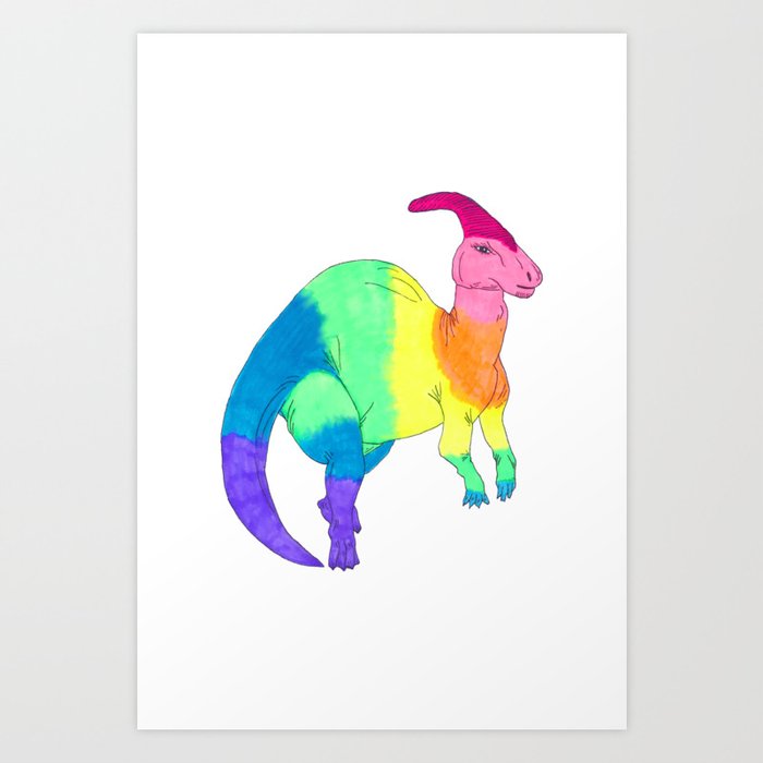 Parasaurolophus Dinosaur in Rainbow Gradient Ink Art Print