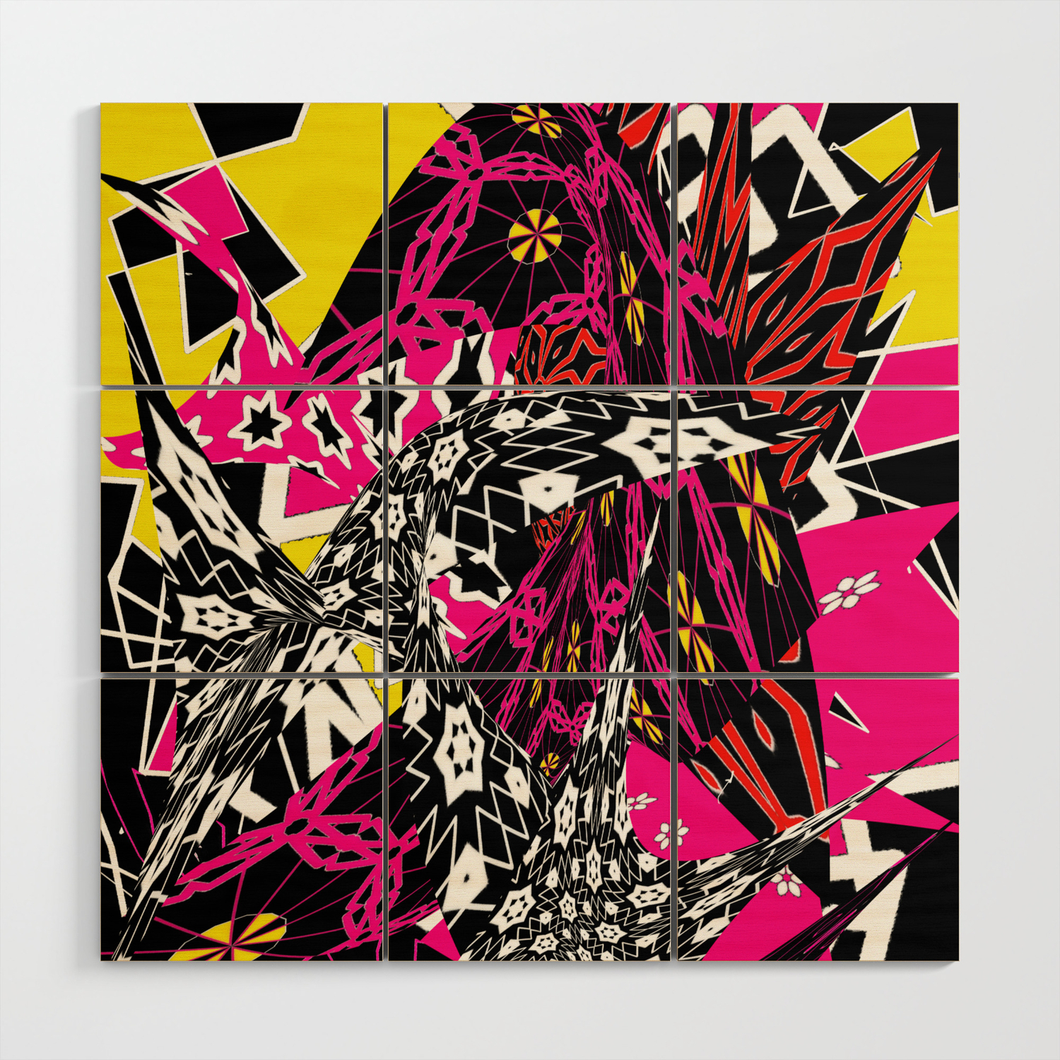 Abstract In Callage Bright Colors And Layers Of Patterns Wood Wall