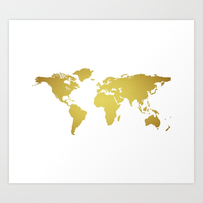 Gold Foil World Map On White Background Art Print By Hhprint Society6