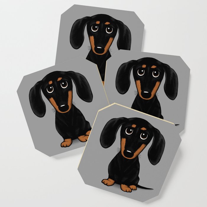 Black and Tan Dachshund | Cute Cartoon Wiener Dog Coaster by Jenn Kay |  Society6