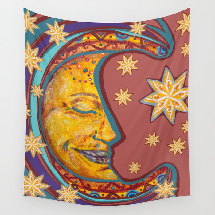 Peaceful Moon With Stars Wall Tapestry By Jennarussart Society6