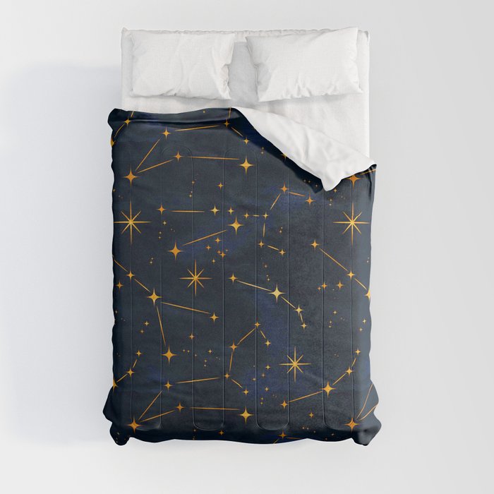 N48 - Indigo dark blue night space with shining stars by Arteresting Comforter