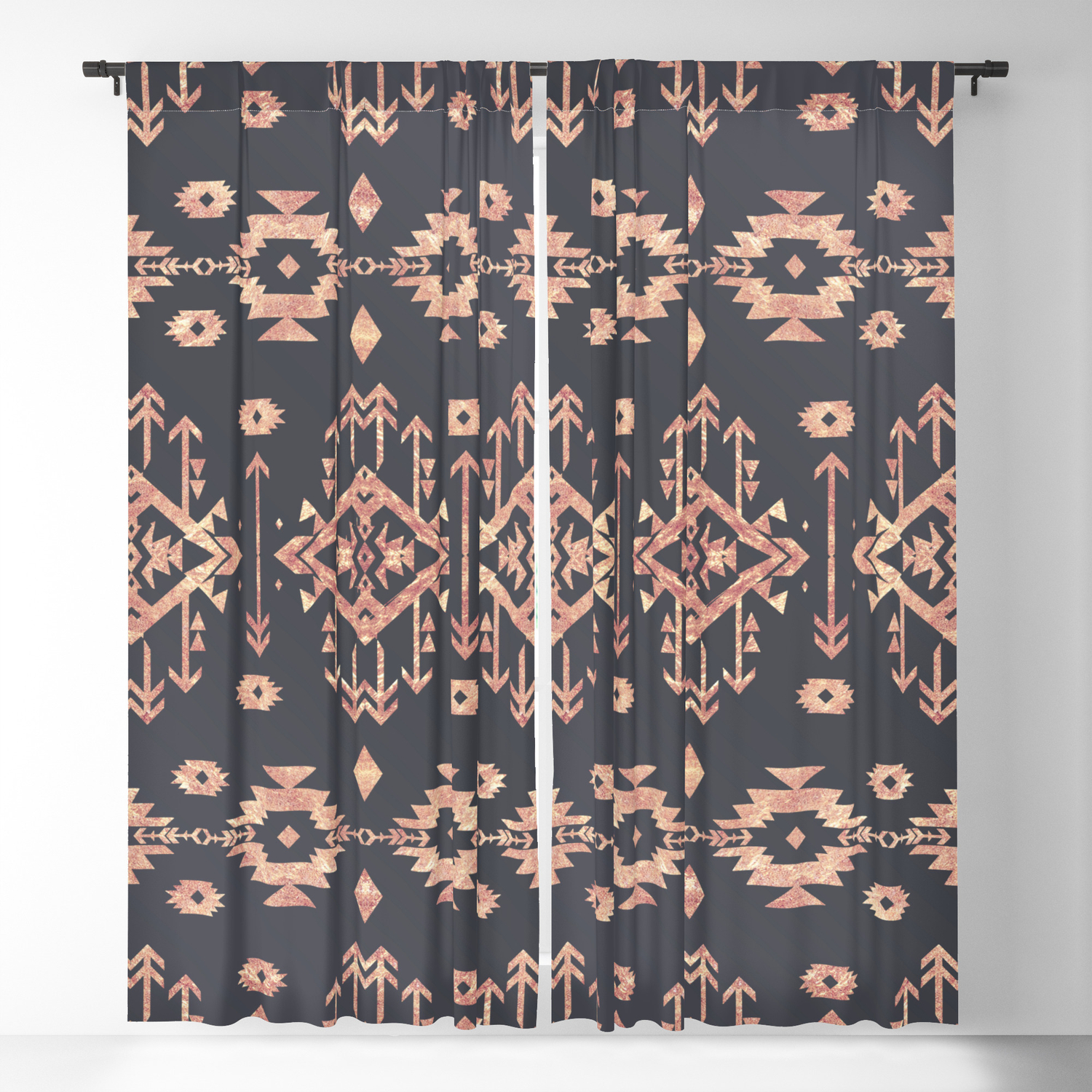 Trendy Tribal Geometric Rose Gold Pattern Blackout Curtain By