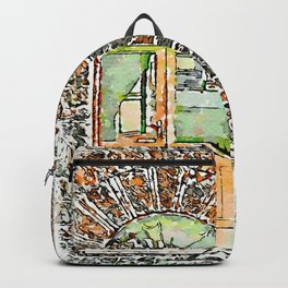 Barbarano Romano: wooden and glass door Backpack | Chair, Housenumber, Outdoor, Door, Urbansketcher, Italy, Glassdoor, Color, Lazio, Wall 