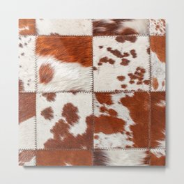 Cowhide brown and white fur patchwork Metal Print | Pattern, Modern, Cowskin, Western, Graphicdesign, Rodeo, Stich, Calf, Farmhouse, Cows 